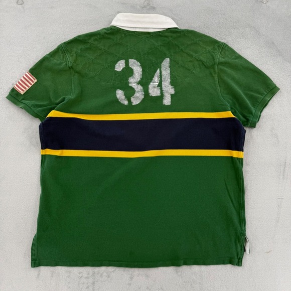 Vintage Polo Ralph Lauren  Custom Fit Rugby Shirt K1 Flag Patch Stripe Mens  XXL - Picture 6 of 15